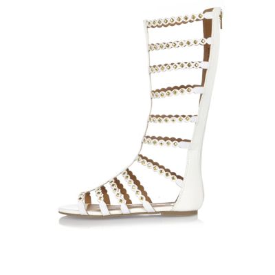 Girls white studded gladiator sandals